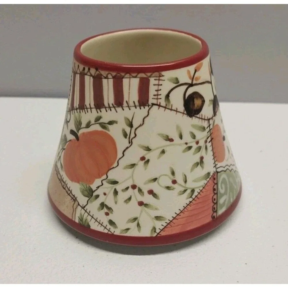 Yankee Candle Small Jar Ceramic Shade & Plate Patchwork Fall Pumpkin Leaf